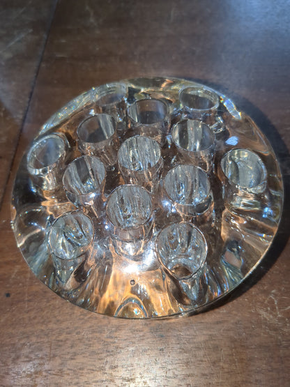 Vintage Clear Glass Flower Frog Planter 13 Holes 4"x1.25" g256