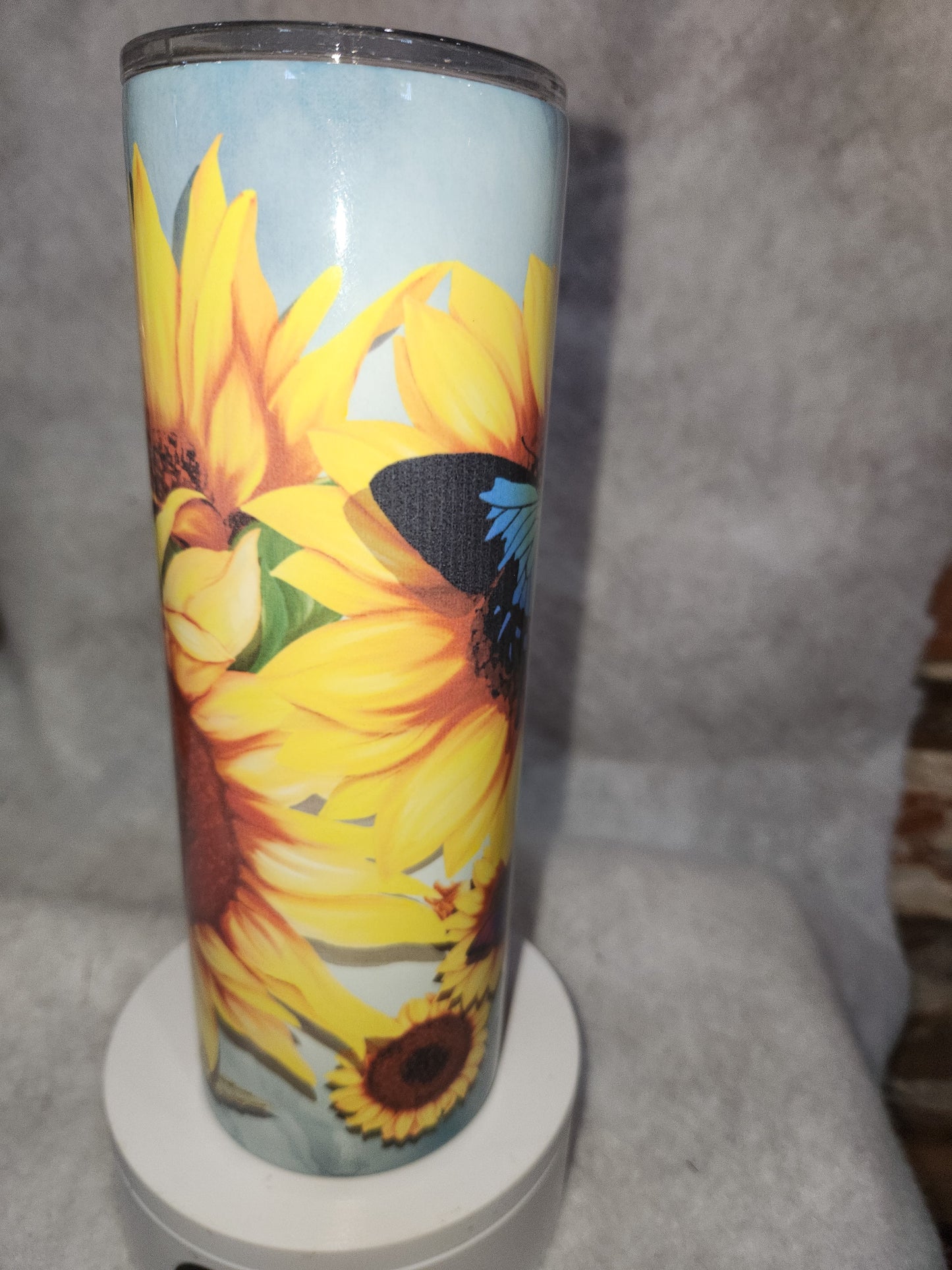 20 oz stainless steel, insulated, tumbler with handle Sunflower  & Butterflies