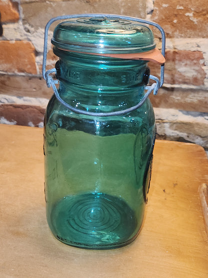 Vintage Ball Ideal Green Blue Teal Jar Bicentennial Eagle Wire Seal jar2