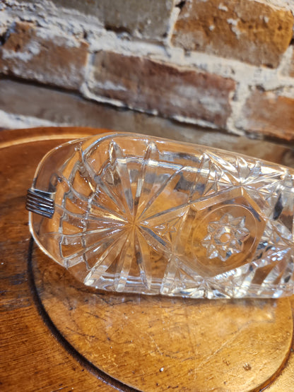 Vintage Anchor Hocking Cut Glass Butter Dish with Metal Handle kit70