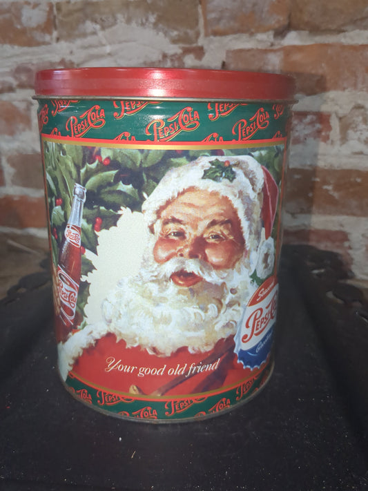 Vintage Christmas Pepsi-Cola Pepsi Santa Claus Collectible Popcorn Tin Houston Foods tin655