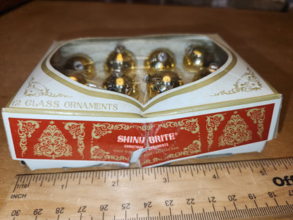 Box of Shiny Brite gold ornaments .98" 1" 25mm box of 12 bO03 box as is