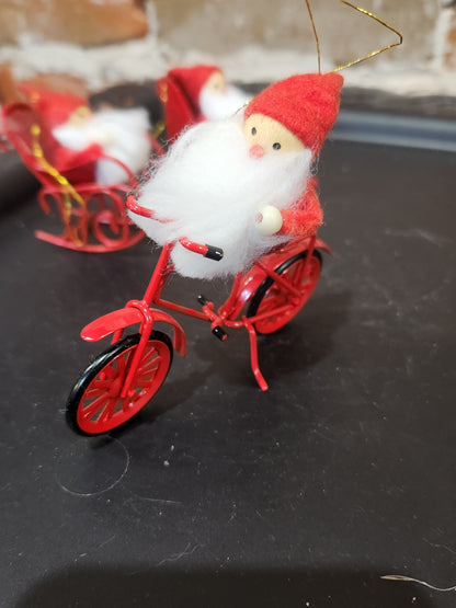 vintage set of 3 Avon Frolicking felt Santa ornaments sleigh rocking chair bike sfa3