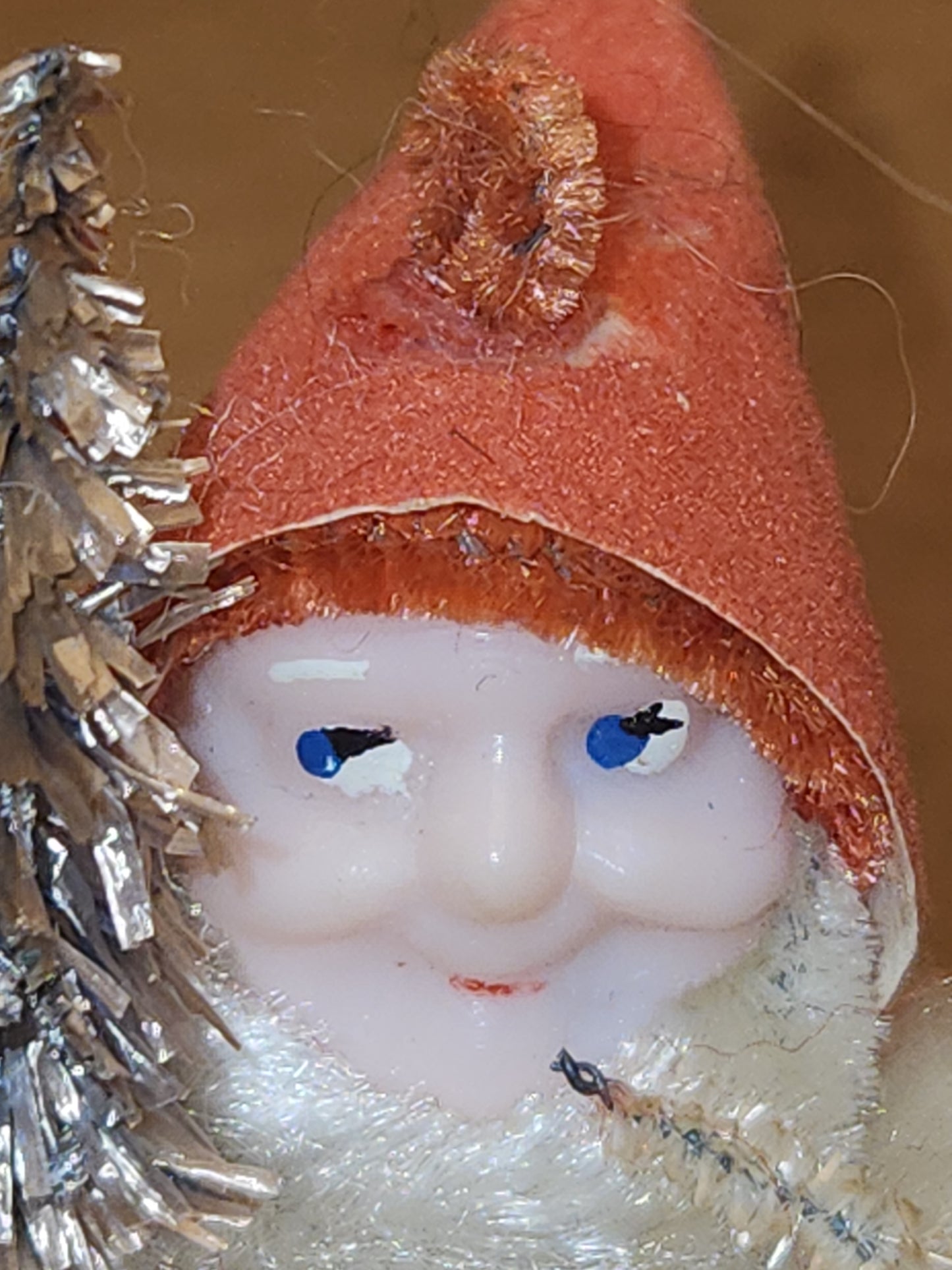 Vintage Spun Cotton Dwarf or Elf with Chinelle Bottle Brush Tree Pinecone and Mushroom Japan elf11