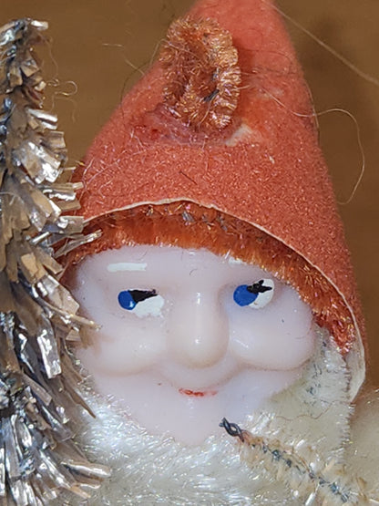 Vintage Spun Cotton Dwarf or Elf with Chinelle Bottle Brush Tree Pinecone and Mushroom Japan elf11