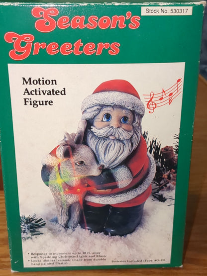 Motion Activated Season's Greeters Santa and Reindeer Figurine. s516