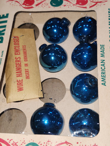 Vintage Shiny Brite Turqoise 1" Ornaments for Feather Tree PARTIAL BOX of 7. Unused bo70