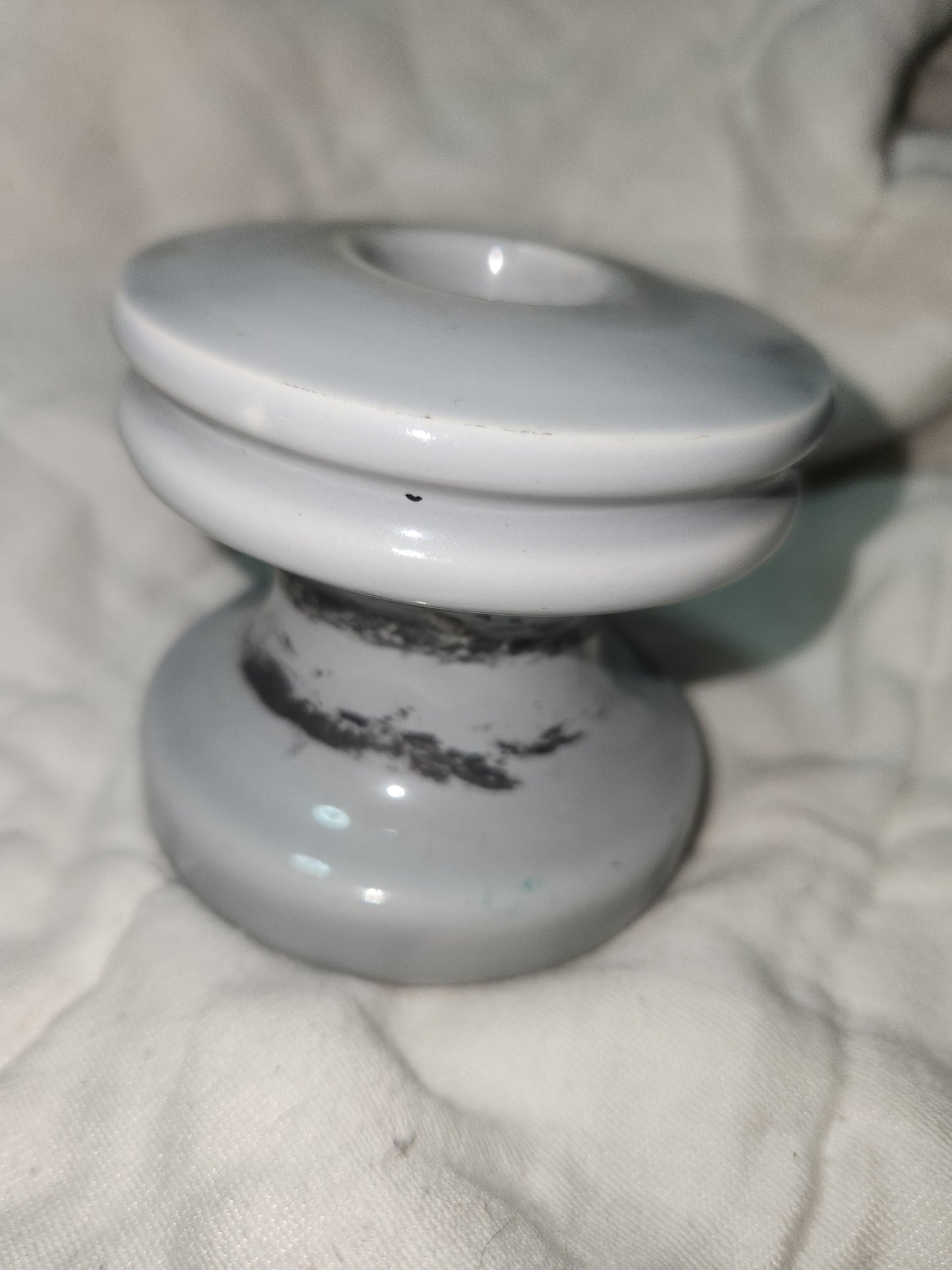Vintage Electrical Telegraph Knob Tube Wire Insulator Grey Glazed Ceramic I345