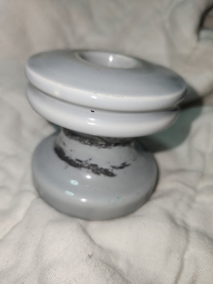 Vintage Electrical Telegraph Knob Tube Wire Insulator Grey Glazed Ceramic I345