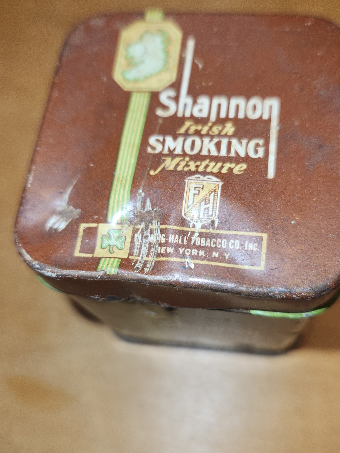 Vintage Shannon Irish Smoking Mixture Tin Fleming Hall Tobacco Co N.Y. USA EMPTY NO Contents tin87
