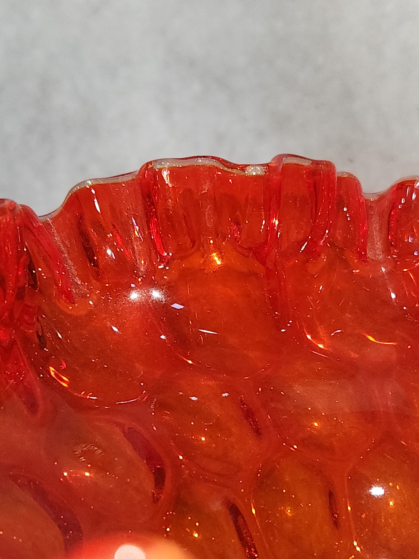 Vintage Fenton Amberina Ruffled Top Large Compote Red Orange to Yellow gla88