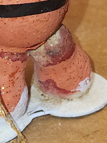 Vintage Putz Style Santa Claus Cardboard Mica Glitter Chenille Pipe Cleaner Figure sc33