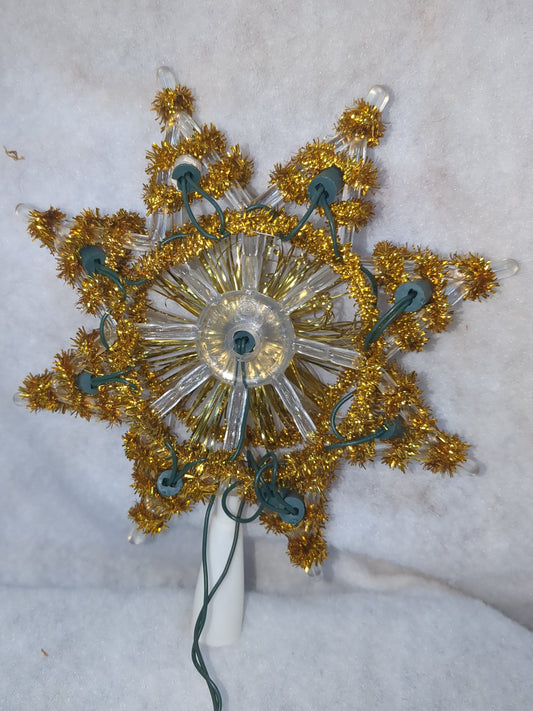 111 Vintage Christmas Tree Topper Santa Trim 10 Lights Tree Top Box gold tinsel tt564