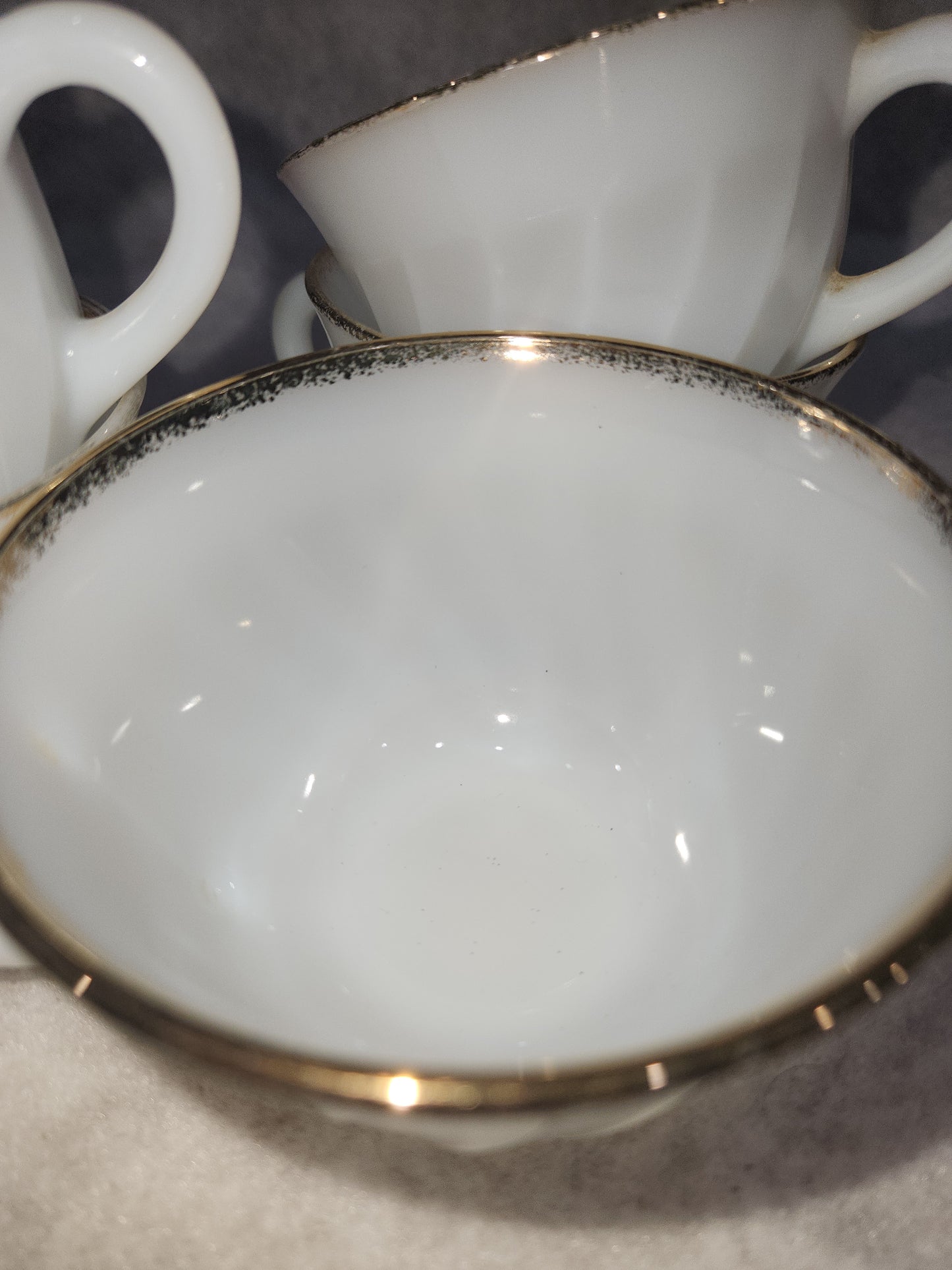 Vintage Fire King White Milk Glass Ribbed Swirl Tea Cup Oven Ware set of 5 fk4