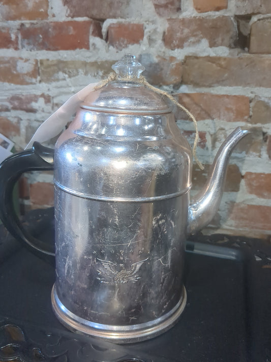 Vintage Mirror Water Kettle" The Finest Aluminum" 2 1/2 Quart Copper tone with Black Handle alum1