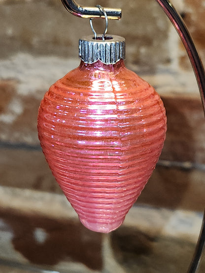 Vintage Shiny Brite Glass Chinese Lantern Ornament Hot Pink Christmas Ornament GLOWS o2