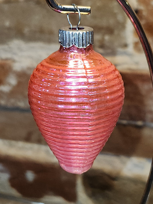 Vintage Shiny Brite Glass Chinese Lantern Ornament Hot Pink Christmas Ornament GLOWS o2