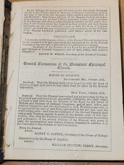 Antique Hymnal Protestant Episcopal Church E & JB YOUNG 1882 Inscribed 1884 ab1
