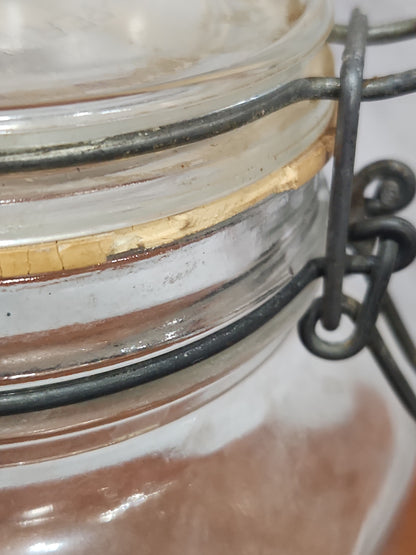 Vintage Italy Per Alimenti 2L glass square canister wire bale jar87