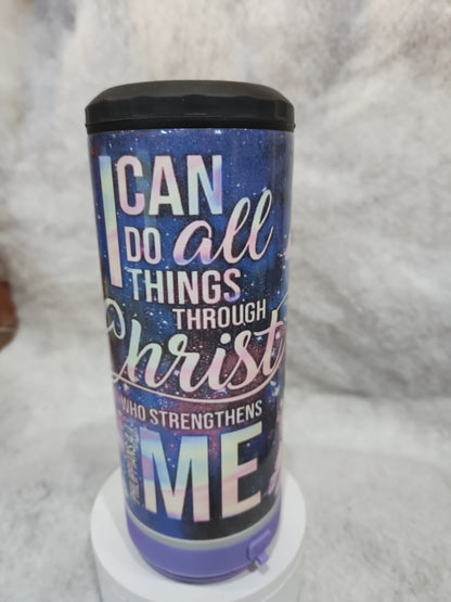 17 oz Steel Insulated Can Cooler, Tumbler & Speaker I can do all things through God sp1