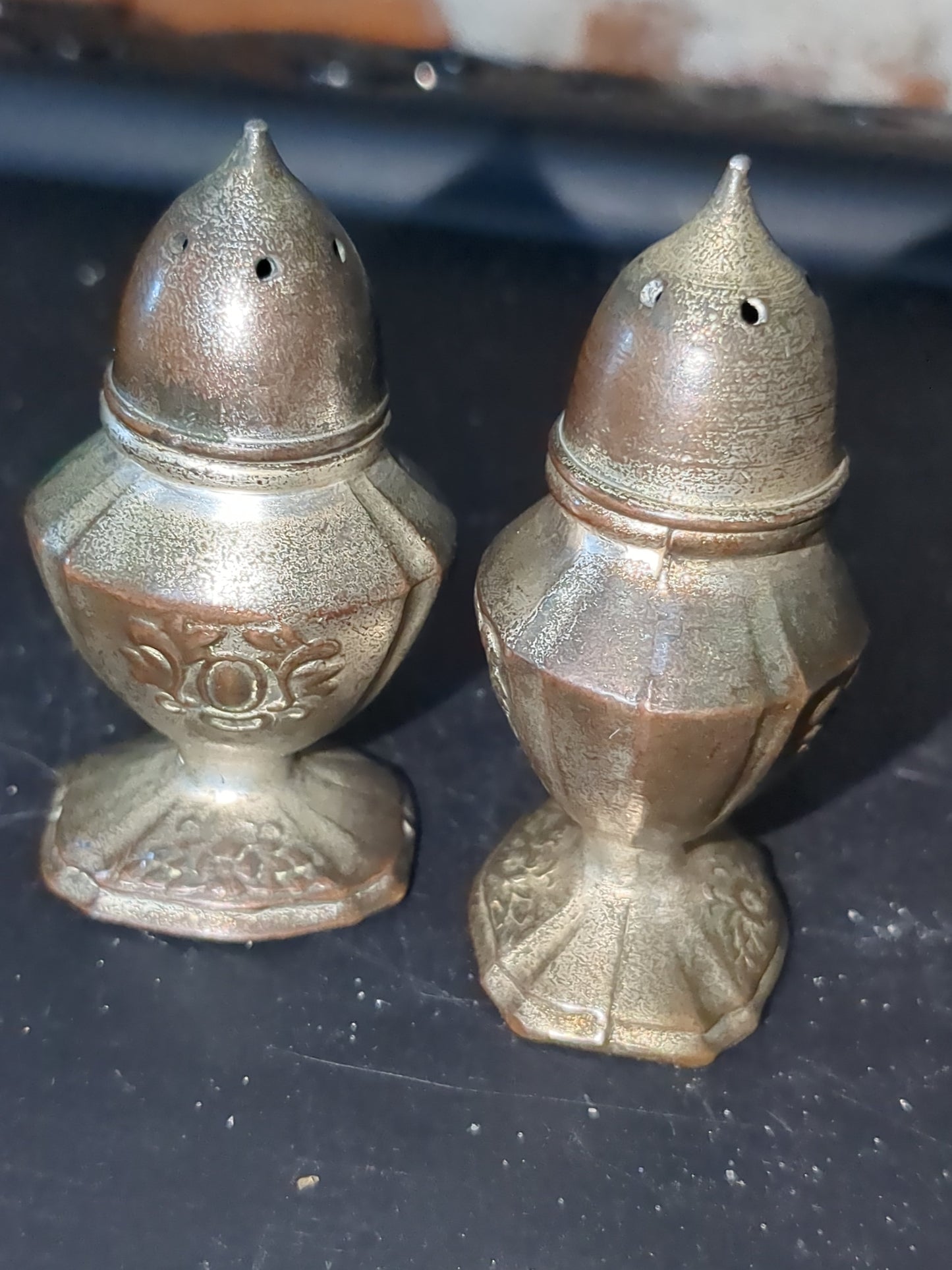 Vintage Antique Metal Salt & Pepper Shakers Made In Occupied Japan sp76