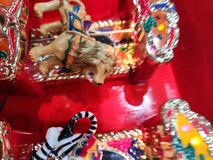 Vintage Mr Christmas Holiday Carousel Ornaments Circa 1874 Circus Animals Lion Zebra car50