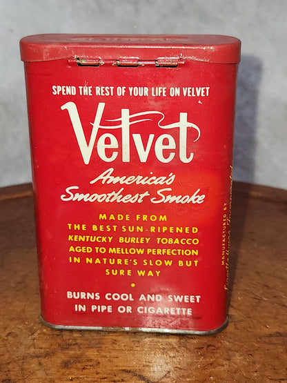 Vintage Tobacco Velvet pipe and cigarette 1 1/2 oz  Kentucky tin119