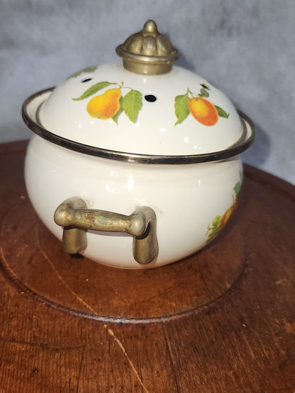 Claire Burke Enamel Potpourri Pot Brass Handles Fruit Designs pop8