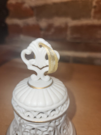 Vintage Wedgwood Christmas Ornament Bell Filigree Gold Trim