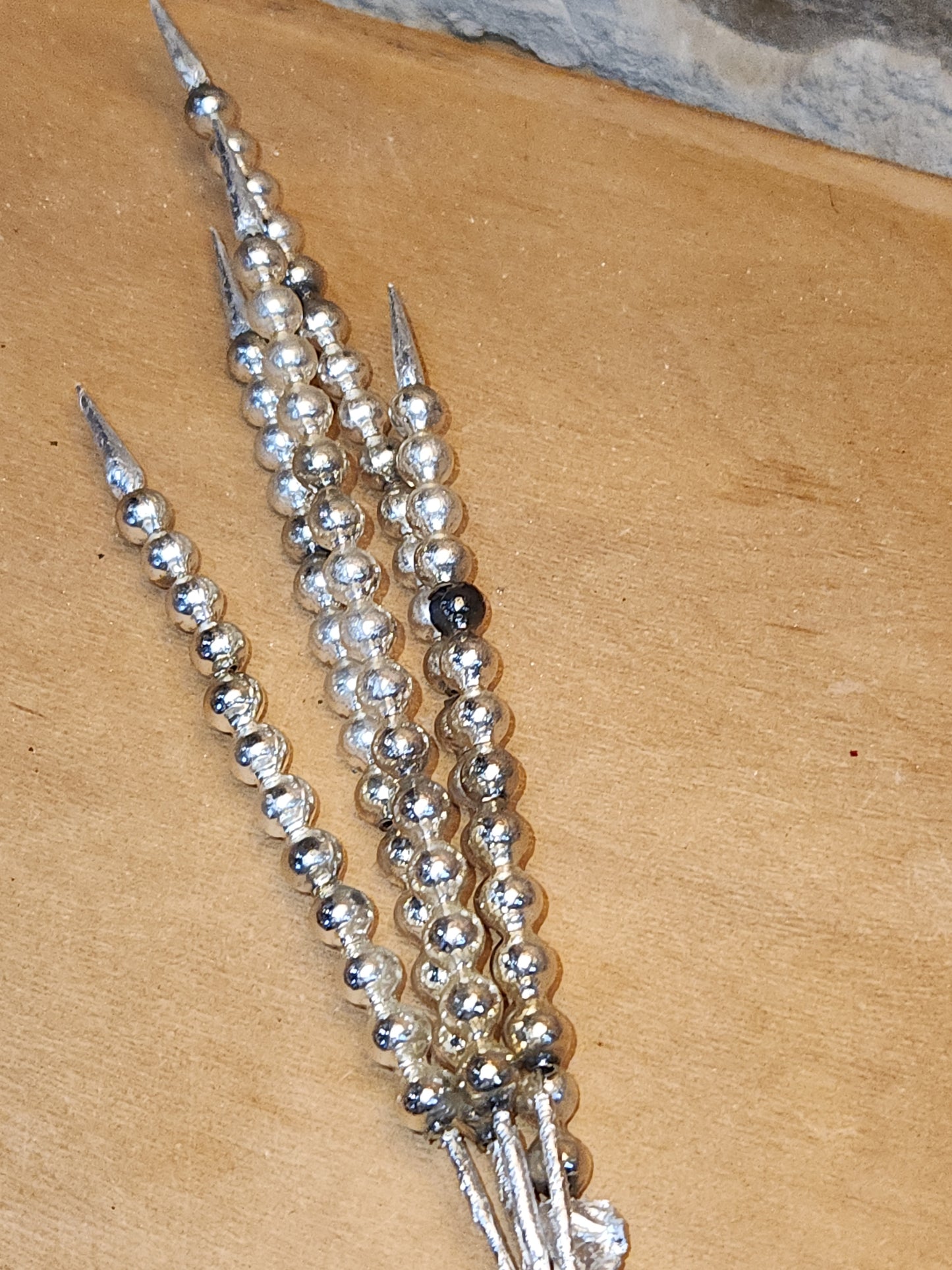 Vintage Mercury Glass Bead Picks Silver Green Beads with Spikes Stems Picks