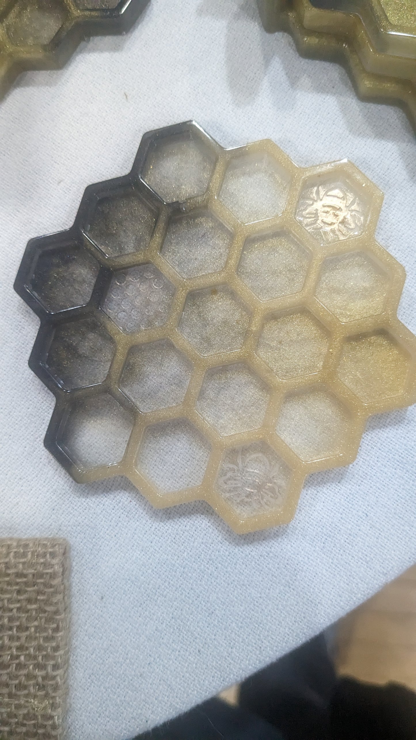 Coaster Set black and gold honeycomb and Bee