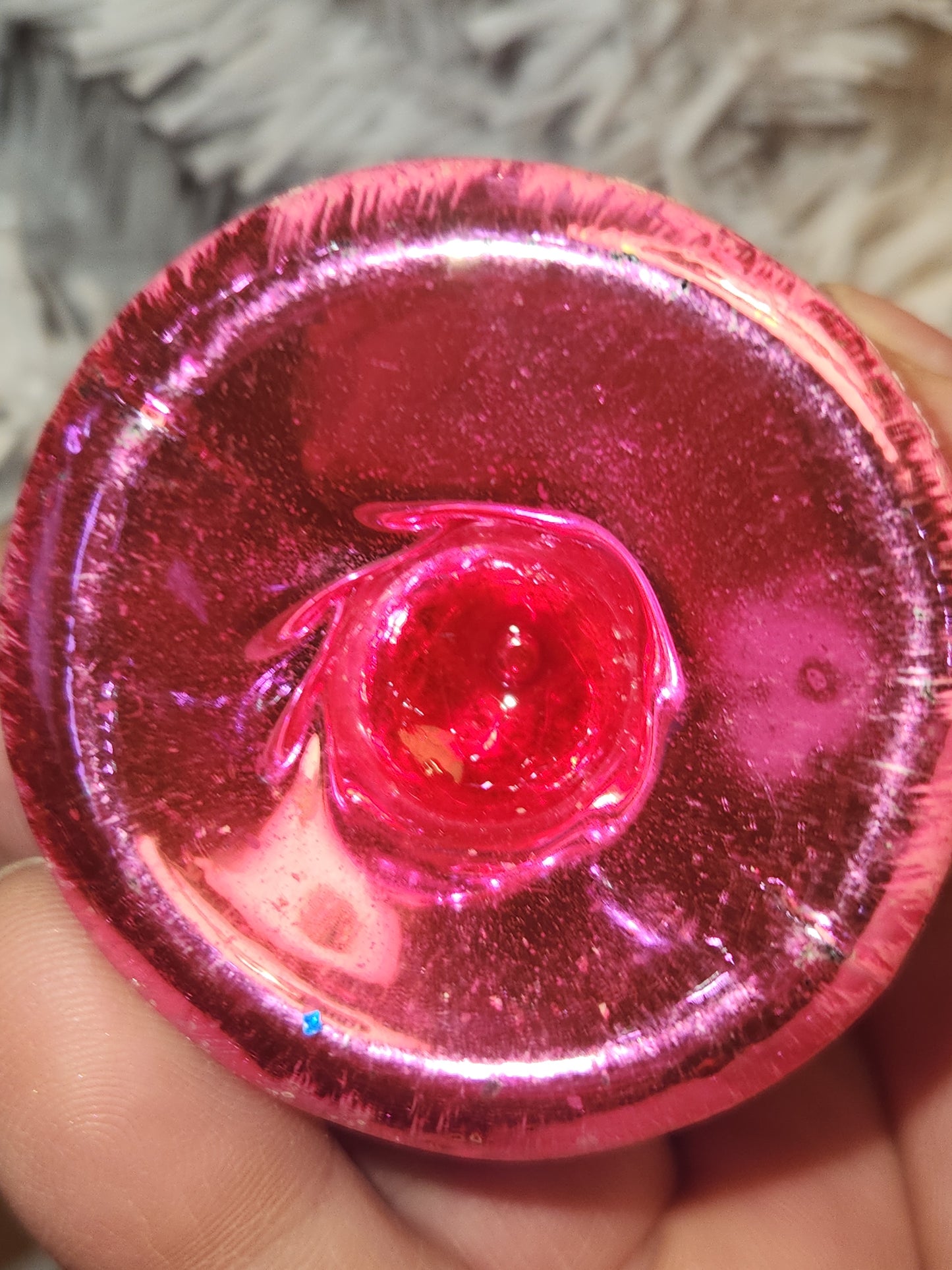 Vintage Antique Pinecone Hot Pink Bell Christmas Ornament Germany GLOWS vo2