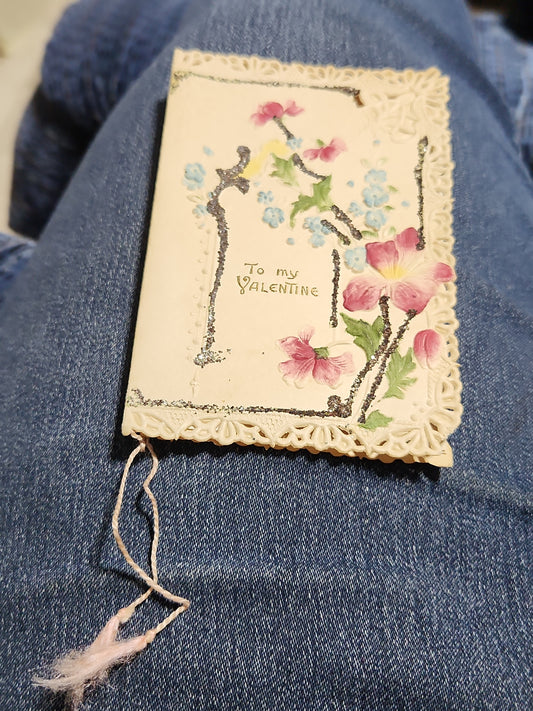 Antique Valentine Card Embossed, Mica, Flowers, To my Valentine