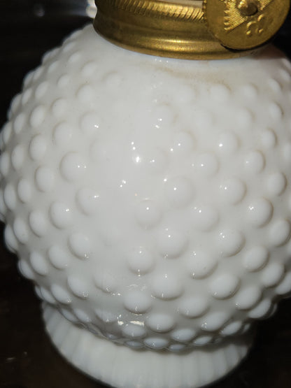 Fenton White Milk Glass Hobnail Minature Kerosene Lamp lamp1