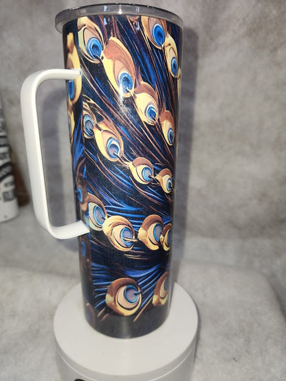 20 oz Stainless Steel Insulated tumbler with a handle Peacock thp1