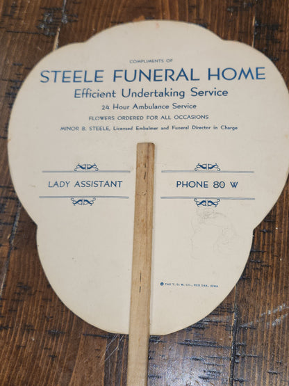 Vintage Advertising Fan Jesus and Lamb Steele Funeral Home Nebraska T.D.M Co. Red Oak Iowa fan8