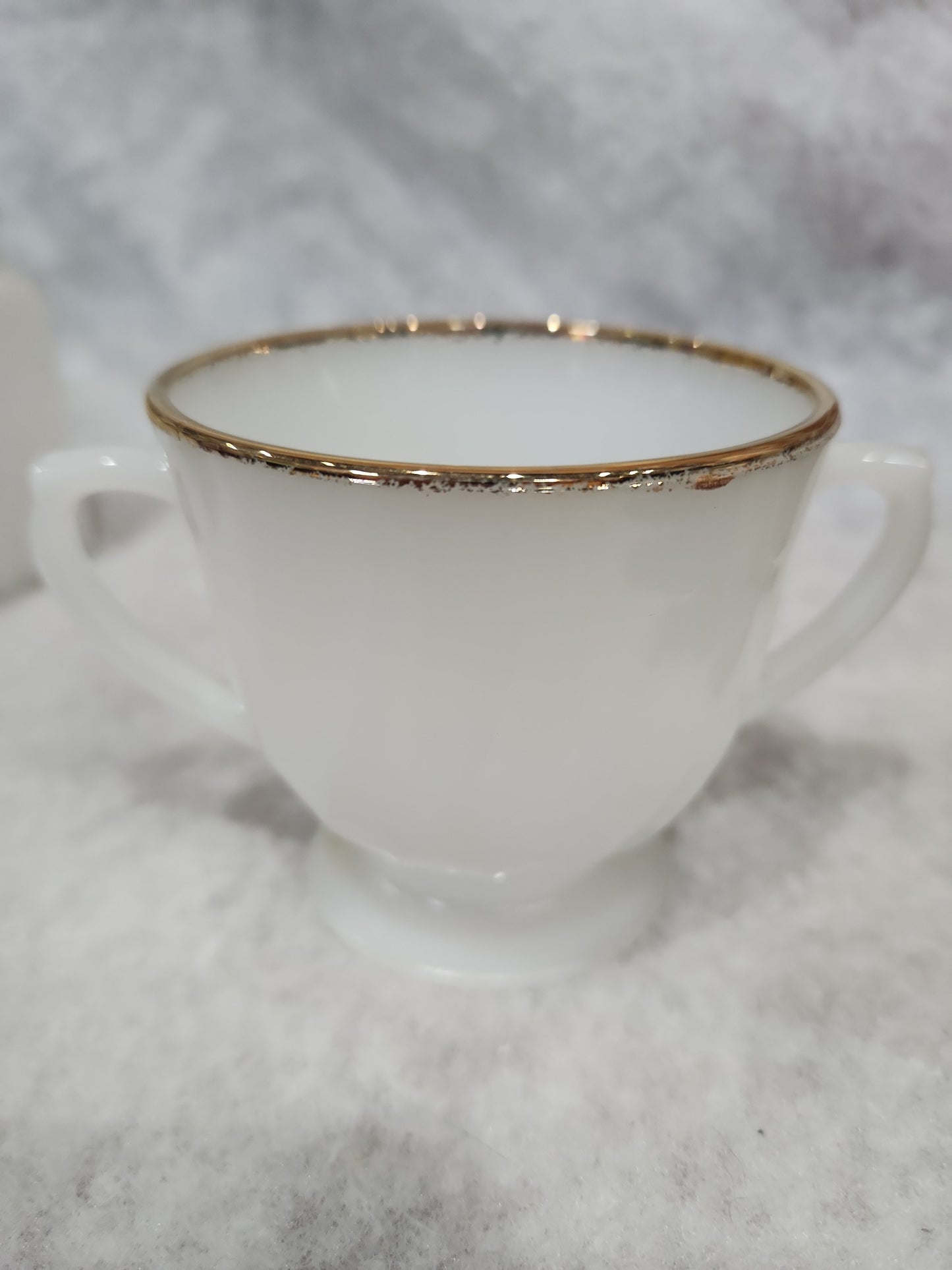 Vintage Fire King White Milk Glass Ribbed Swirl Tea Cup Oven Ware sugar bowl fk6