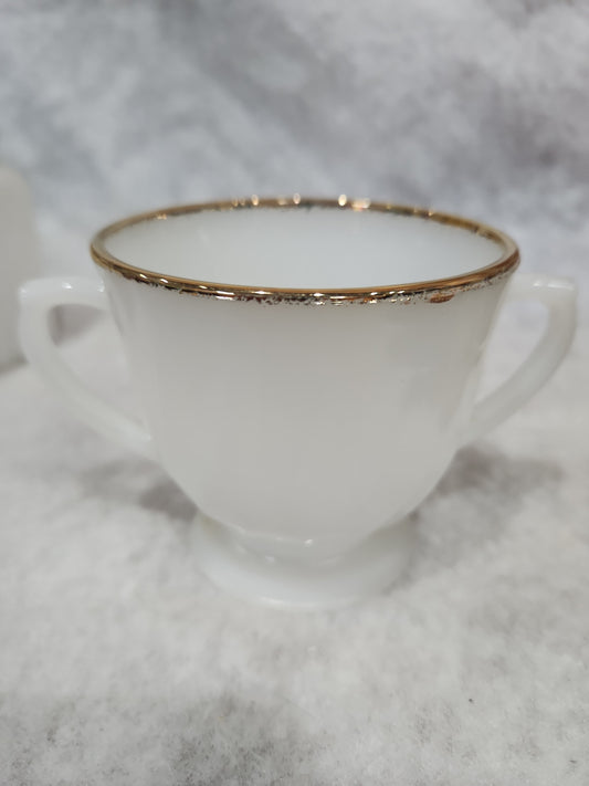 Vintage Fire King White Milk Glass Ribbed Swirl Tea Cup Oven Ware sugar bowl fk6