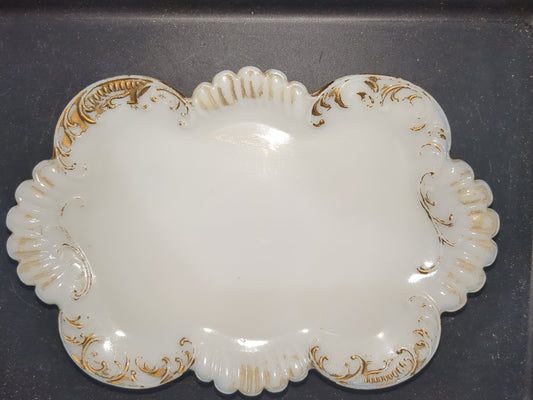 Antique Vanity Milk Glass Tray gold gl887