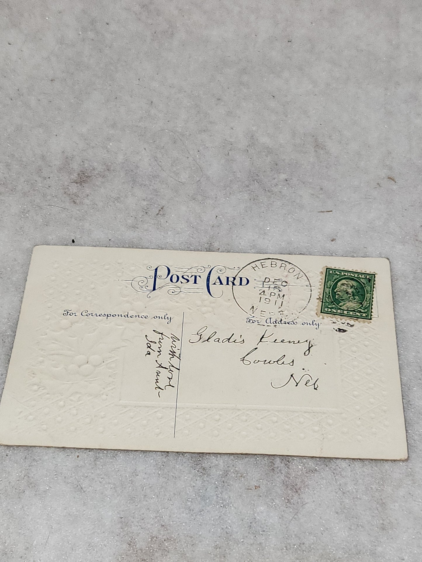 Antique Vintage Embossed Postcard A Merry Christmas postmarked 1911