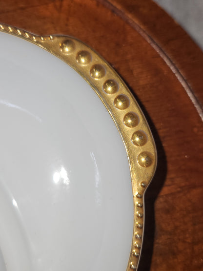 Vintage Fire King Oven Ware Milk Glass tray with 3 sections and gold trim. Mg77