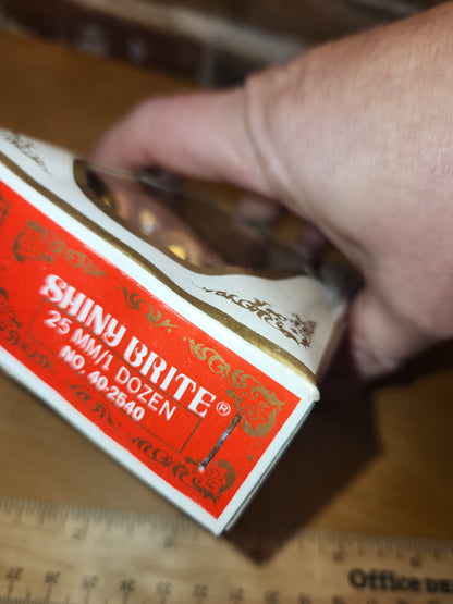 Box of Shiny Brite gold ornaments .98" 1" 25mm box of 12 bO02