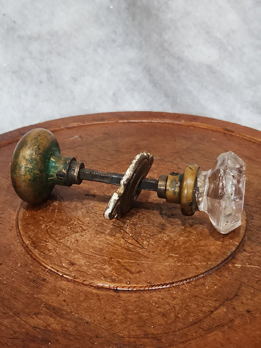 Antique UNMATCHING Glass and Metal Door Knobs attached to a stem kn21