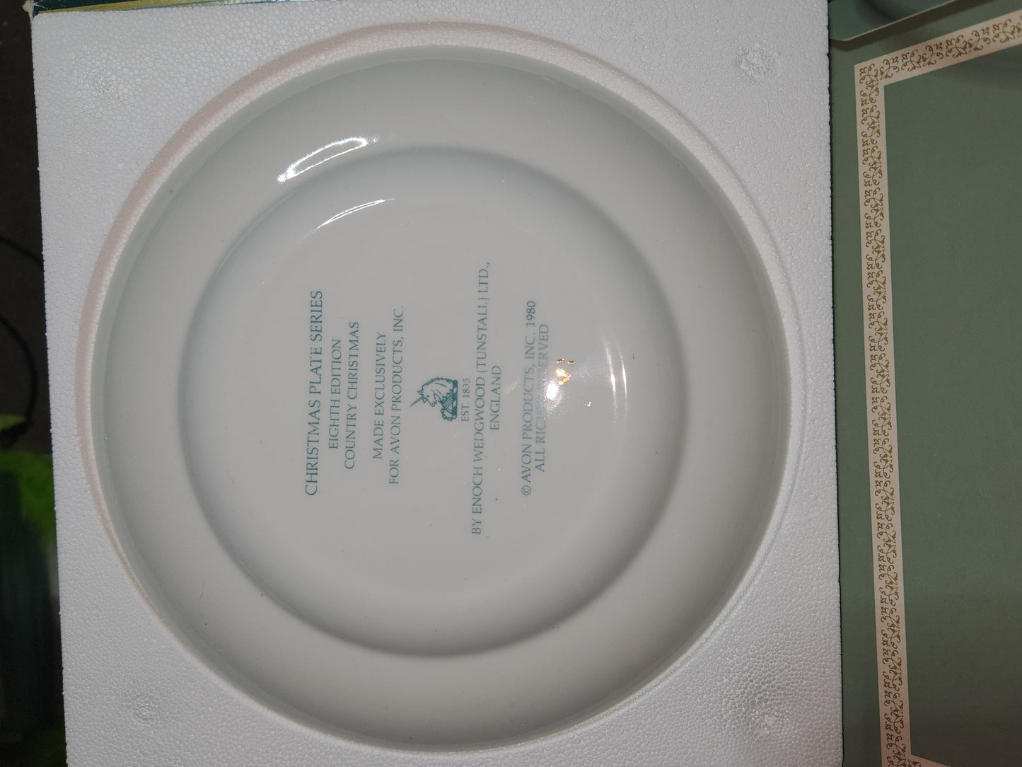 Vintage Avon Christmas 1980 Country Christmas Plate with Original Box. Enoch Wedgewood England