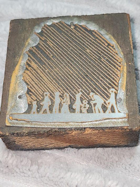 Vintage Wood Metal Newspaper Print Block Printer's Press People Walking pb2
