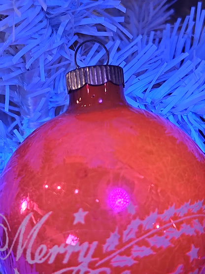 Vintage Shiny Brite Stenciled Merry Christmas Hot Pink Glass Ornament vo21