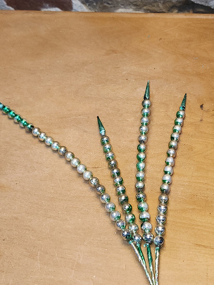 Vintage Mercury Glass Bead Picks Silver Green Beads with Spikes Stems Picks