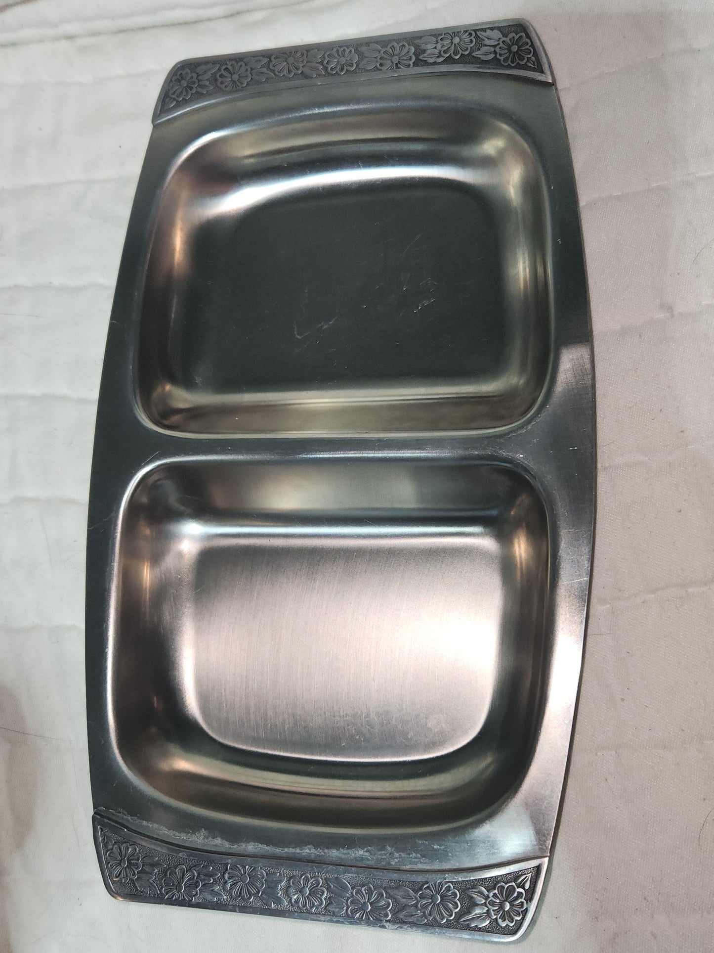 Vintage Stainless relish tray flower handles Scandicrafts Cuisine Internationale 18-8 Japan ss129