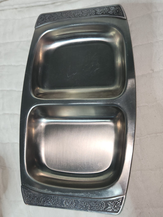 Vintage Stainless relish tray flower handles Scandicrafts Cuisine Internationale 18-8 Japan ss129