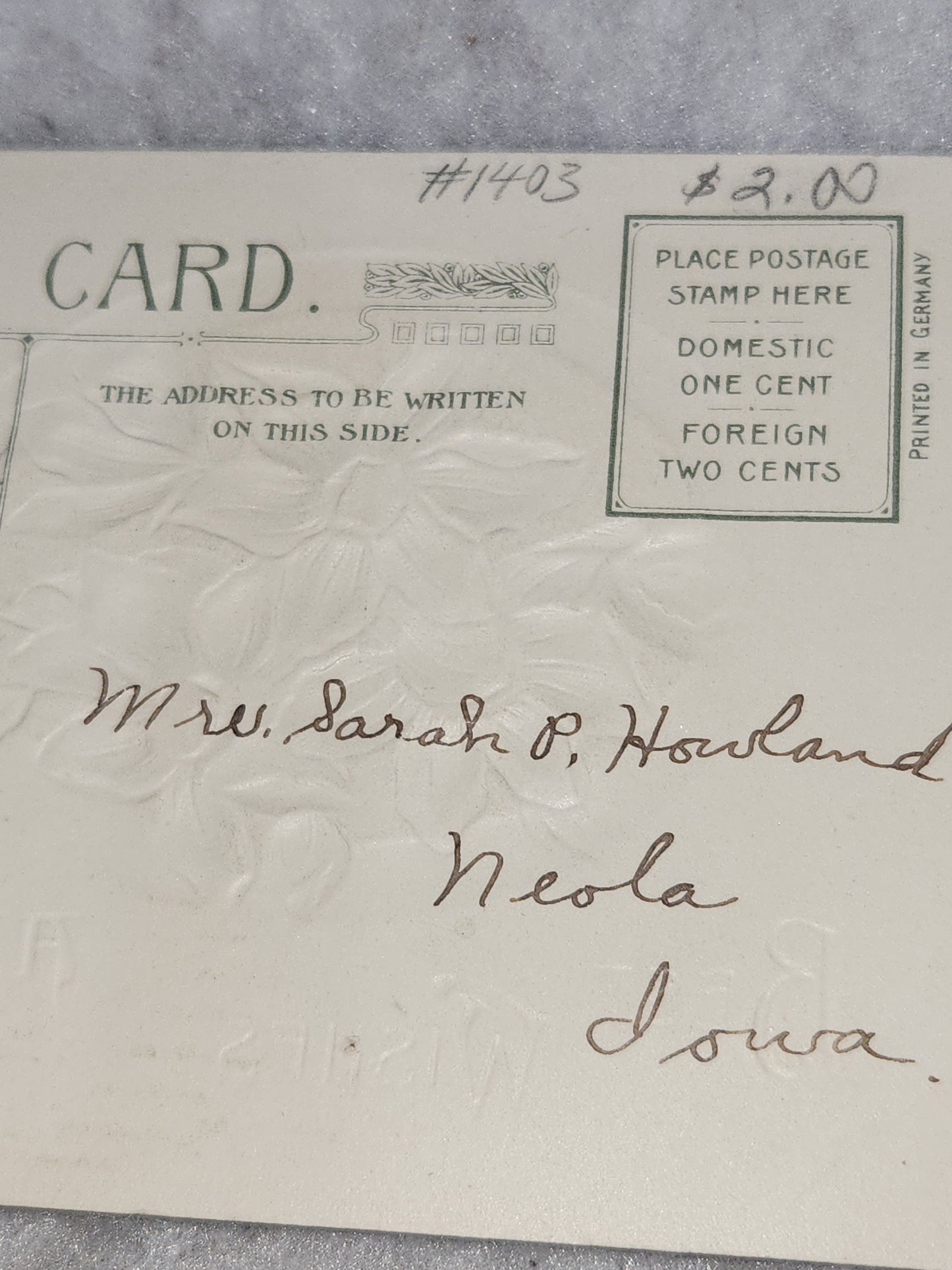 Antique Vintage Embossed Postcard Best Wishes Birthday Wishes Germany John Winsch 1912 pc67